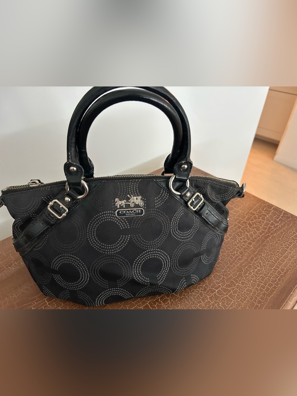 Coach Black Circular Signature Satchel with Silver Hardware